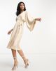 TFNC TFNC Bridesmaid kimono sleeve satin wrap midi dress in mink-Pink - 4
