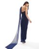 TFNC TFNC Bridesmaid one shoulder maxi dress with twist front and scarf detail in navy - 3