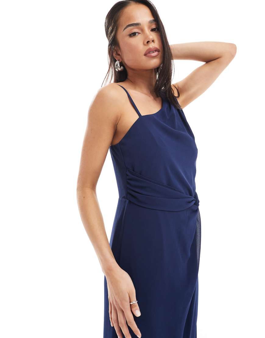 tfnc bridesmaid dresses navy Midi Dress TFNC One Shoulder Maxi Dress With Twist Front And Scarf Detail Vivian Ward Brown Polka Dot Dress Black Bridesmaid Dress Chiffon Size:US 7.5 / EU 38