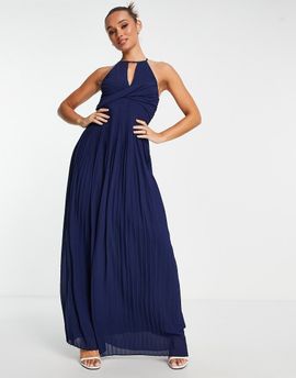 TFNC TFNC bridesmaid pleated wrap detail maxi dress in navy