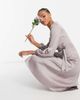 TFNC TFNC bridesmaid satin long sleeve wrap front midi dress in gray-Grey - 1
