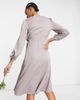 TFNC TFNC bridesmaid satin long sleeve wrap front midi dress in gray-Grey - 2
