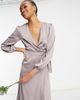TFNC TFNC bridesmaid satin long sleeve wrap front midi dress in gray-Grey - 3