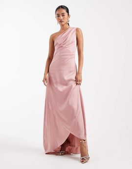 TFNC TFNC Bridesmaid satin one shoulder wrap skirt maxi dress in pink