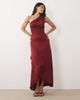 TFNC TFNC Bridesmaid satin one shoulder wrap skirted maxi dress in burgundy-Red - 1