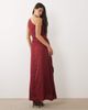 TFNC TFNC Bridesmaid satin one shoulder wrap skirted maxi dress in burgundy-Red - 2
