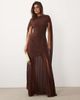 TFNC TFNC Bridesmaid scarf detail chiffon maxi dress with sheer skirt in chocolate-Brown - 1