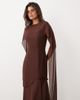 TFNC TFNC Bridesmaid scarf detail chiffon maxi dress with sheer skirt in chocolate-Brown - 2