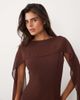 TFNC TFNC Bridesmaid scarf detail chiffon maxi dress with sheer skirt in chocolate-Brown - 3