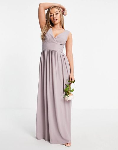 TFNC TFNC Bridesmaid top wrap chiffon dress in light gray-Grey