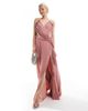 TFNC TFNC Bridesmaid wrap front chiffon maxi dress with frill detail and split in dusky pink - 1