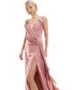 TFNC TFNC Bridesmaid wrap front chiffon maxi dress with frill detail and split in dusky pink - 3