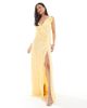 TFNC TFNC Bridesmaid wrap front chiffon maxi dress with frill detail and split in lemon-Yellow - 1