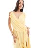 TFNC TFNC Bridesmaid wrap front chiffon maxi dress with frill detail and split in lemon-Yellow - 2