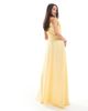 TFNC TFNC Bridesmaid wrap front chiffon maxi dress with frill detail and split in lemon-Yellow - 4