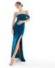 TFNC TFNC Bridesmaids asymmetric off the shoulder maxi dress in teal-Blue - 1