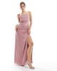 TFNC TFNC Bridesmaids bandeau satin maxi dress with tie back in mauve pink - 1