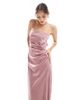TFNC TFNC Bridesmaids bandeau satin maxi dress with tie back in mauve pink - 2