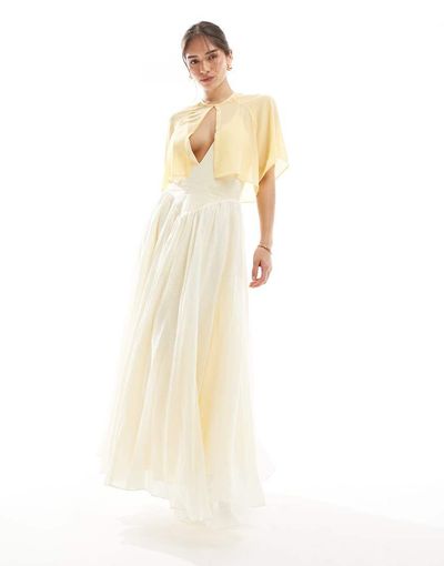 TFNC TFNC Bridesmaids chiffon mini cape in lemon-pink