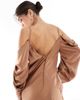 TFNC TFNC Bridesmaids cowl cold shoulders maxi dress with ruched sleeves in mocha-Brown - 4