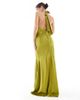 TFNC TFNC Bridesmaids cowl halterneck satin maxi dress in olive-Green - 3