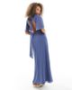 TFNC TFNC Bridesmaids flare sleeve cut-out maxi dress with bow back in dusky blue - 4