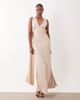 TFNC TFNC Bridesmaids v-neck lace up satin maxi dress with scarf in cream-White - 1