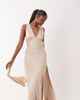 TFNC TFNC Bridesmaids v-neck lace up satin maxi dress with scarf in cream-White - 2