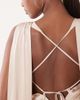 TFNC TFNC Bridesmaids v-neck lace up satin maxi dress with scarf in cream-White - 3