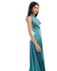 TFNC TFNC cowl neck satin maxi dress with open back in teal-Blue - 4