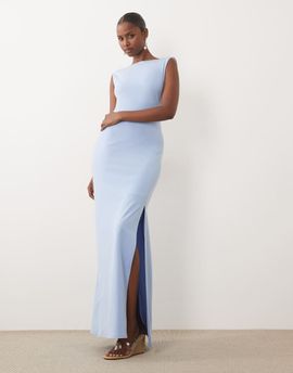 TFNC TFNC crepe slash neck backless maxi dress in light blue