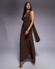 TFNC TFNC halter neck maxi dress with open back in chocolate mesh-Brown - 1