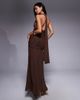 TFNC TFNC halter neck maxi dress with open back in chocolate mesh-Brown - 2