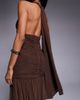 TFNC TFNC halter neck maxi dress with open back in chocolate mesh-Brown - 4