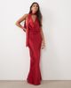 TFNC TFNC hammered satin cowl neck scarf detail maxi dress in red - 1