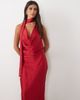 TFNC TFNC hammered satin cowl neck scarf detail maxi dress in red - 4