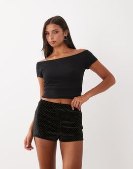 TFNC TFNC hotfix velvet hot pants in black