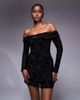 TFNC TFNC off shoulder long sleeve mini dress in black velvet burn out - 1