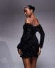 TFNC TFNC off shoulder long sleeve mini dress in black velvet burn out - 2