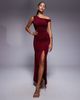 TFNC TFNC one shoulder midaxi dress with thigh slit in cherry-pink - 1