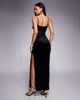 TFNC TFNC plunge neck maxi dress with lace insert in black velvet - 3