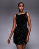 TFNC TFNC premium mini dress with v-back and shoulder bows in black sequin - 1