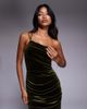 TFNC TFNC ruched one-shoulder maxi dress in olive green velvet - 4