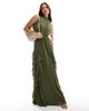 TFNC TFNC ruffle detail maxi dress with open back and thigh split in soft olive-Green - 1