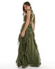 TFNC TFNC ruffle detail maxi dress with open back and thigh split in soft olive-Green - 2
