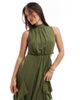 TFNC TFNC ruffle detail maxi dress with open back and thigh split in soft olive-Green - 4