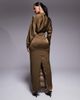 TFNC TFNC satin high neck fold over detail maxi dress in olive-Gold - 3