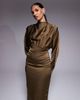 TFNC TFNC satin high neck fold over detail maxi dress in olive-Gold - 4