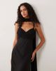 TFNC TFNC satin high neck sheer hem chiffon scarf detail maxi dress in black - 1