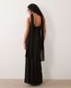 TFNC TFNC satin high neck sheer hem chiffon scarf detail maxi dress in black - 2